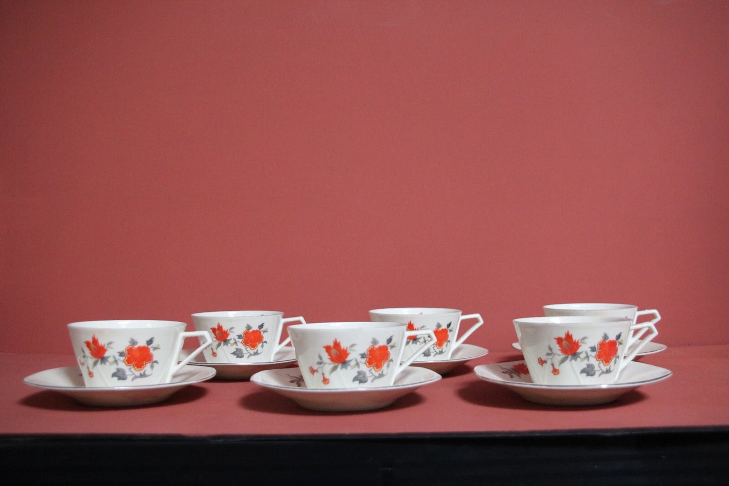 Victoria Czechoslovakia Art Deco Tea Cups & Saucers – Set of 6
