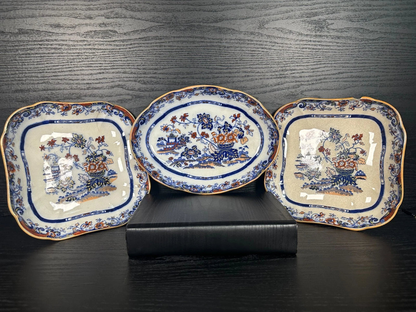 Antique Amherst Japan Stone China Imari Plates – Set of 3 Dishes – c.4716