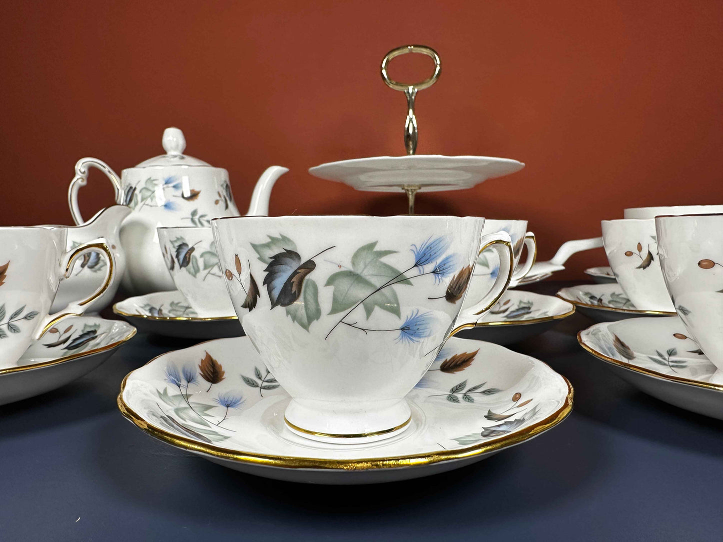 Colclough Vintage Bone China Tea Set – Teapot, Cups, Plates & Cake Stand