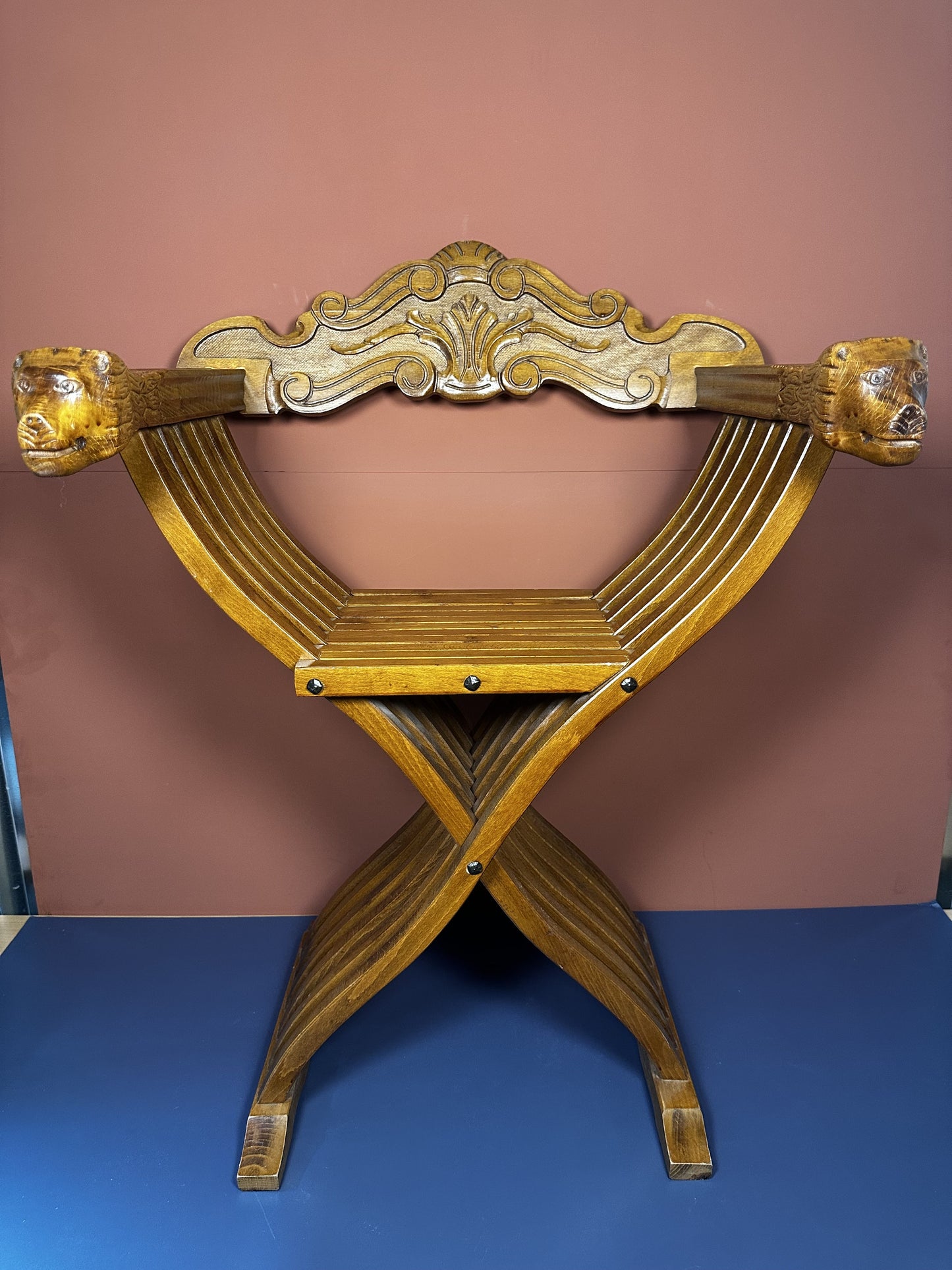 Antique Italian X-Frame Chair – Hand-Carved Renaissance Accent Chair