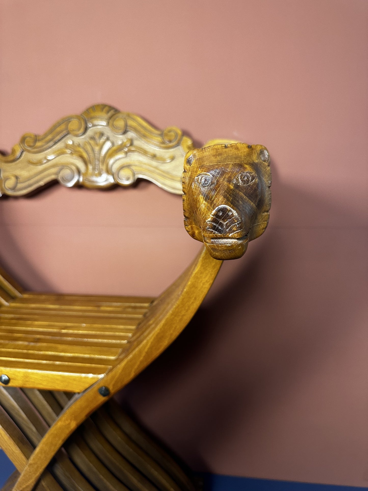 Antique Italian X-Frame Chair – Hand-Carved Renaissance Accent Chair