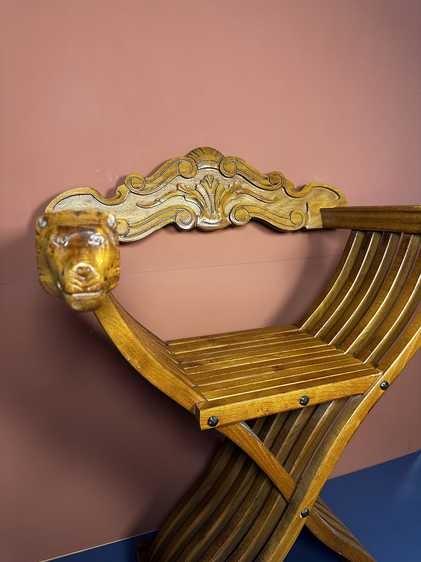 Antique Italian X-Frame Chair – Hand-Carved Renaissance Accent Chair