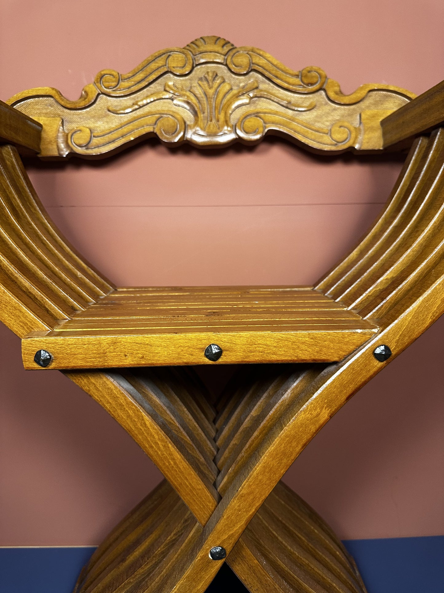 Antique Italian X-Frame Chair – Hand-Carved Renaissance Accent Chair