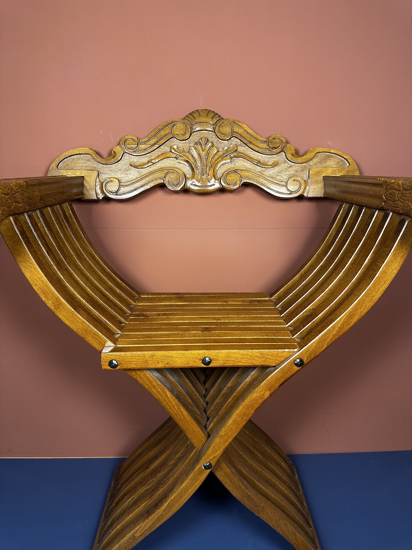 Antique Italian X-Frame Chair – Hand-Carved Renaissance Accent Chair