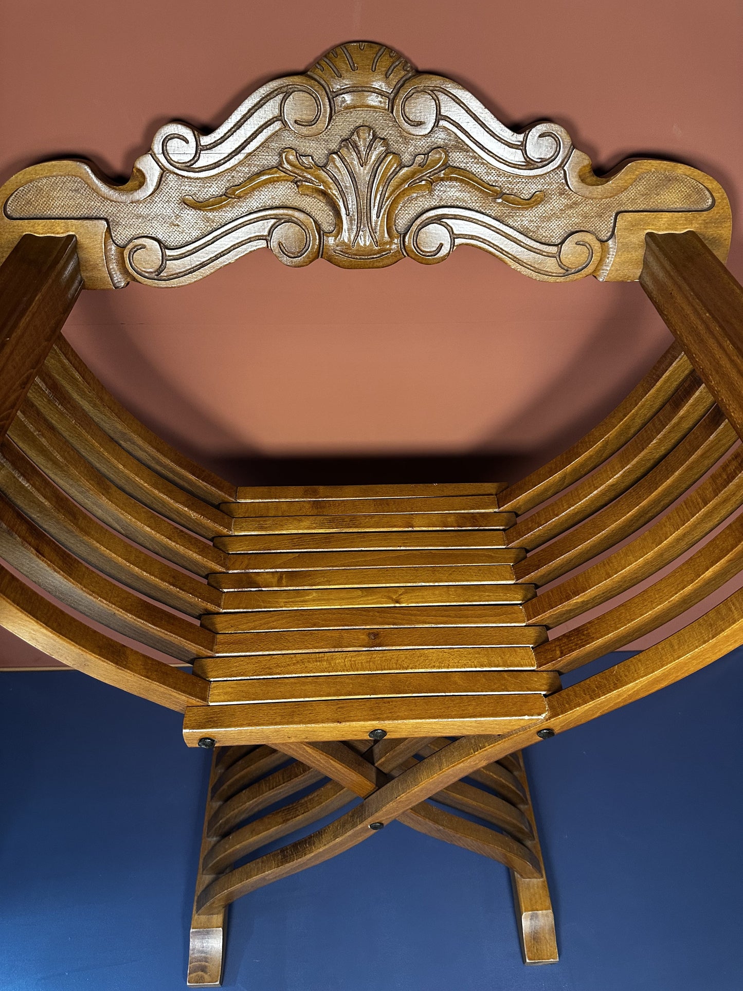 Antique Italian X-Frame Chair – Hand-Carved Renaissance Accent Chair