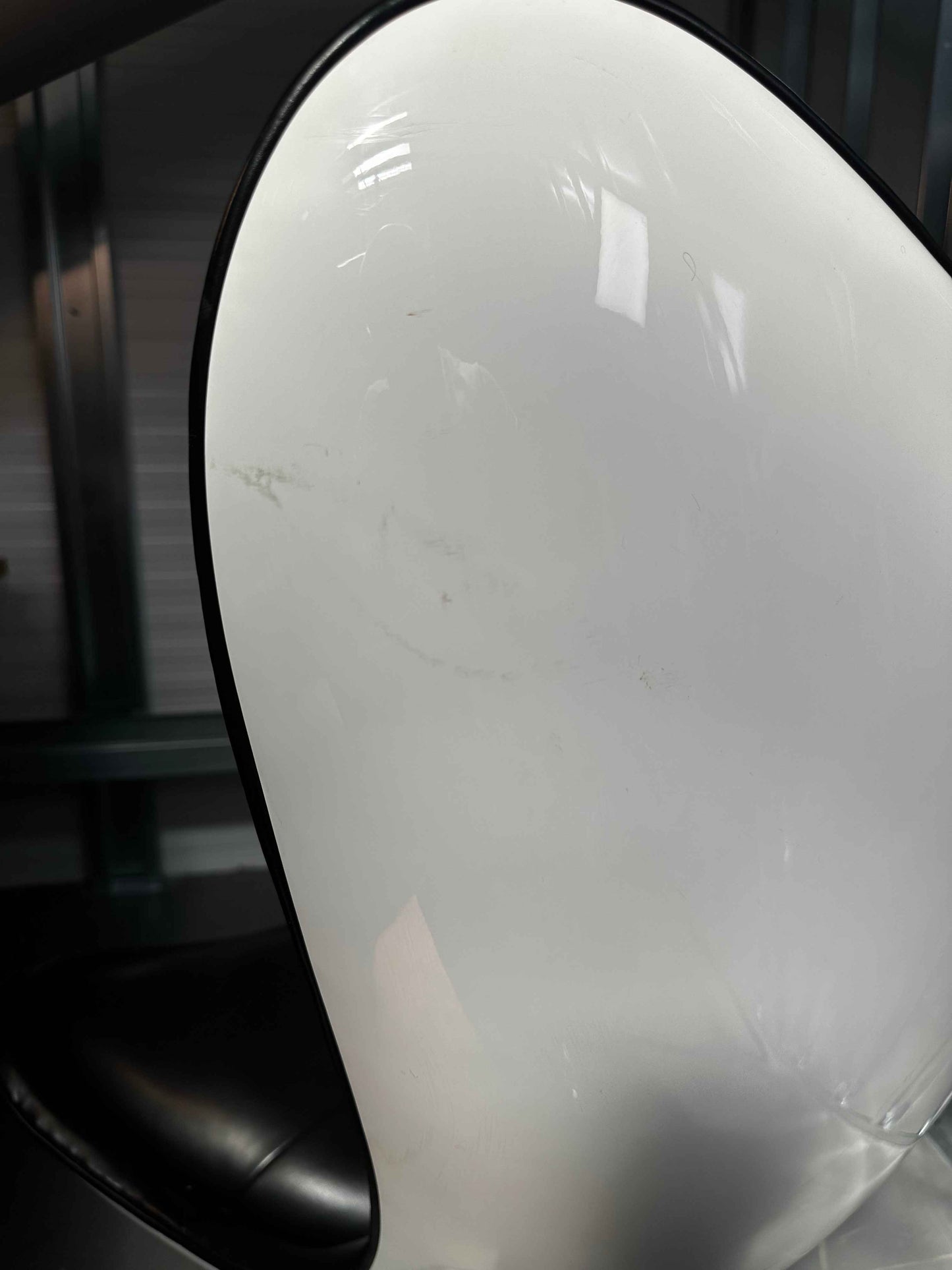 Conran Glove Swivel Chair – Black Faux Leather & White Shell Base
