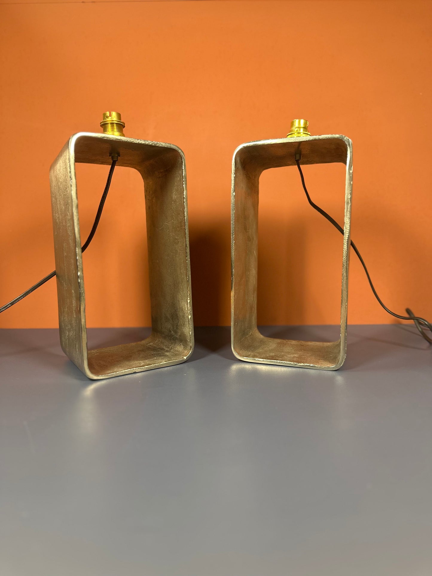 Pair of Aura London Polished Metal Table Lamps – 35cm Modern Industrial Style