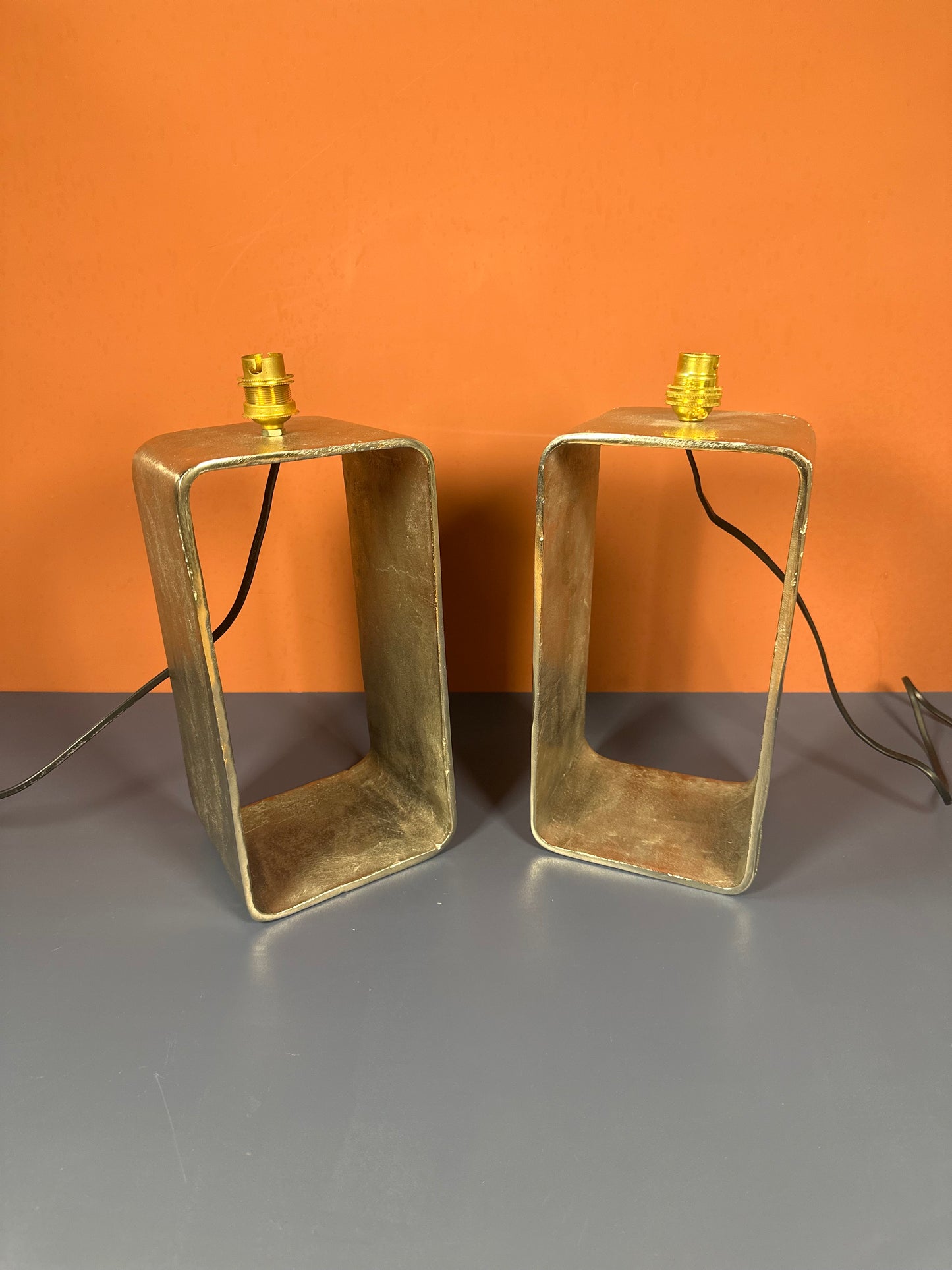 Pair of Aura London Polished Metal Table Lamps – 35cm Modern Industrial Style