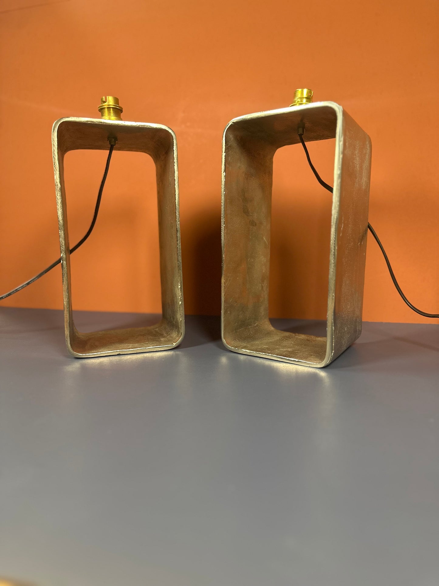 Pair of Aura London Polished Metal Table Lamps – 35cm Modern Industrial Style