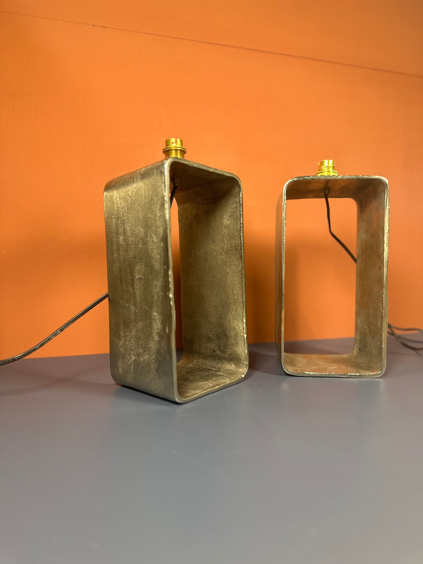 Pair of Aura London Polished Metal Table Lamps – 35cm Modern Industrial Style