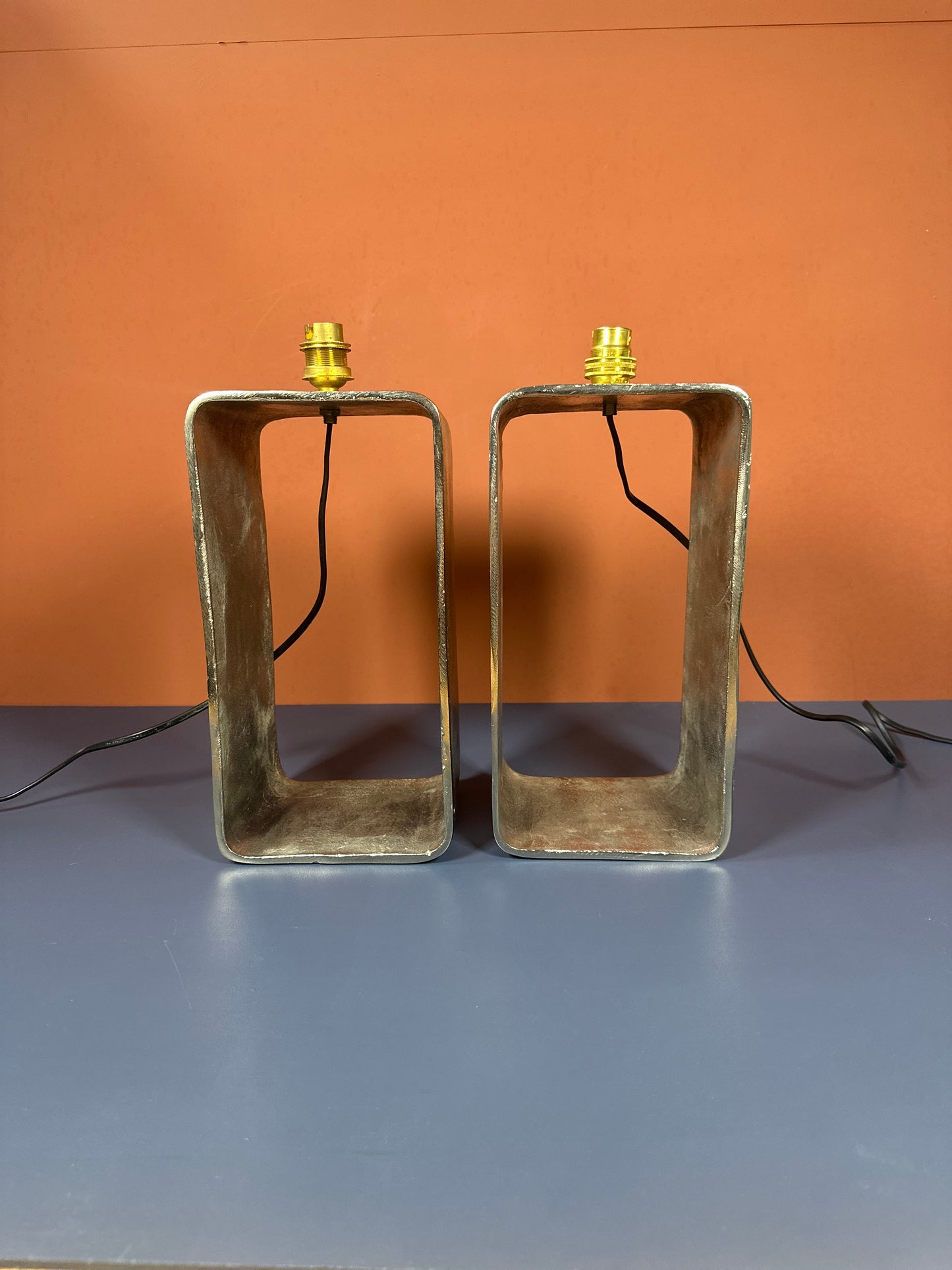 Pair of Aura London Polished Metal Table Lamps – 35cm Modern Industrial Style