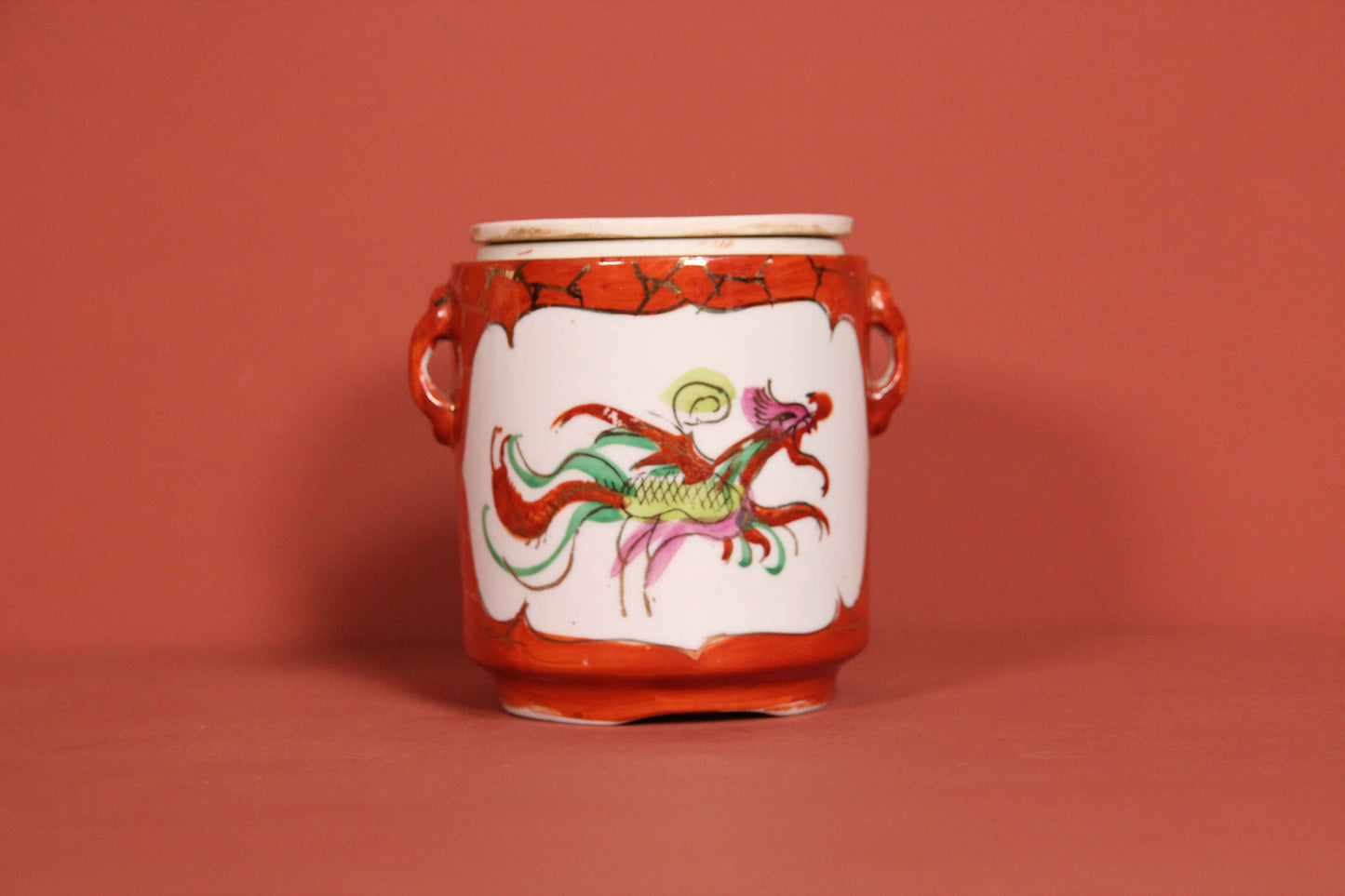 Chinese Porcelain Tea Caddy / Ginger Jar – Hand-Painted Dragon & Phoenix – Qing
