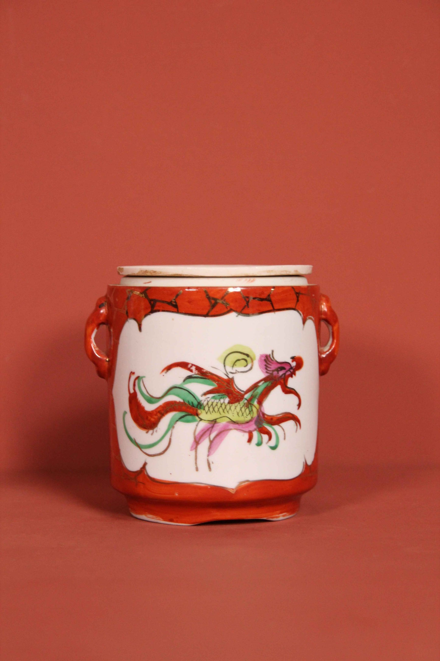 Chinese Porcelain Tea Caddy / Ginger Jar – Hand-Painted Dragon & Phoenix – Qing