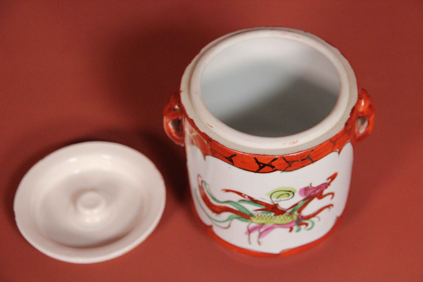 Chinese Porcelain Tea Caddy / Ginger Jar – Hand-Painted Dragon & Phoenix – Qing