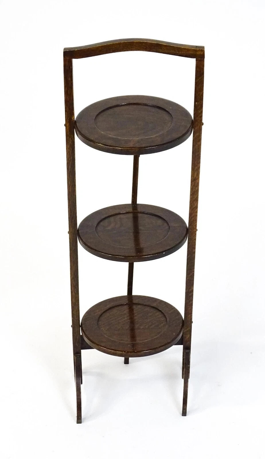 Vintage Folding Oak Cake Stand – 3 Tier – Early 20thC Display Shelf – 34" High