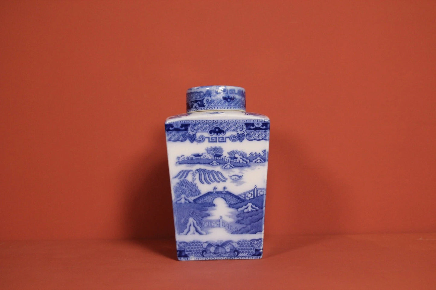 Vintage Ringtons Blue Willow Tea Caddy Jar – Ceramic with Lid, Newcastle