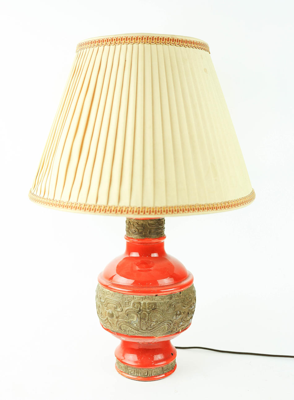 Pair of Chinese Ceramic Table Lamps with Shades – Hand-Painted Design