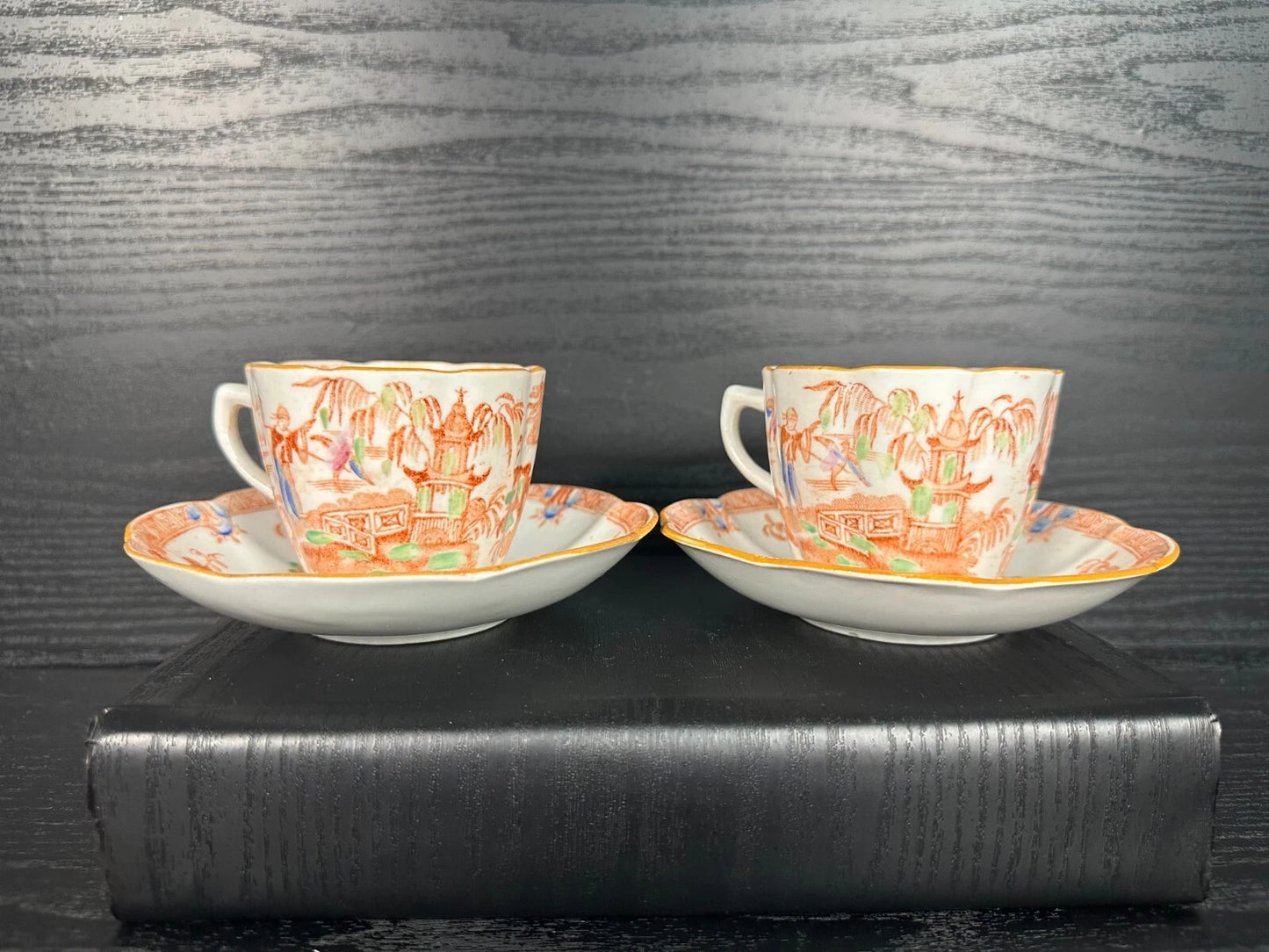 Vintage Hand-Painted Chinese Porcelain Teacups & Saucers – Famille Rose Style
