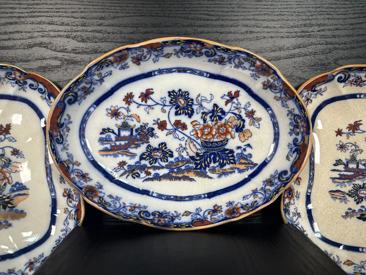 Antique Amherst Japan Stone China Imari Plates – Set of 3 Dishes – c.4716