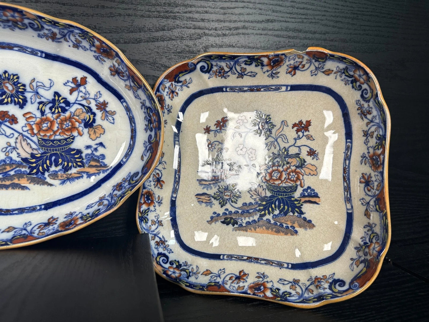 Antique Amherst Japan Stone China Imari Plates – Set of 3 Dishes – c.4716