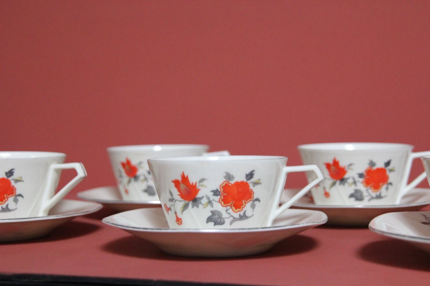 Victoria Czechoslovakia Art Deco Tea Cups & Saucers – Set of 6
