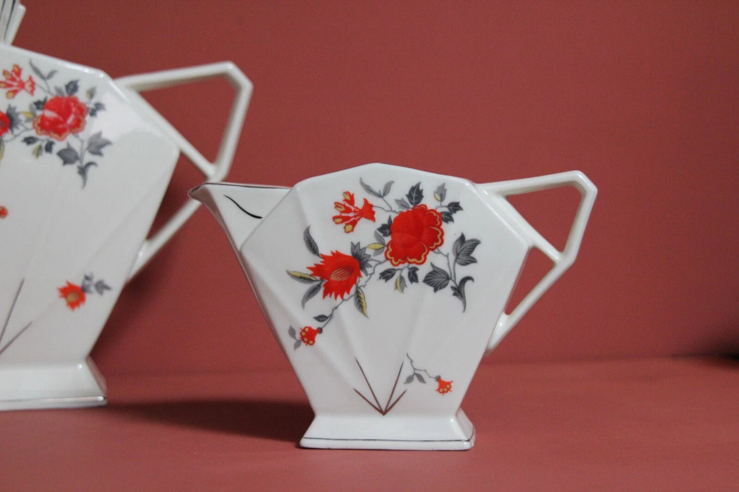 Victoria Czechoslovakia Deco Tea Set – Teapot, Sugar Bowl & Milk Jug