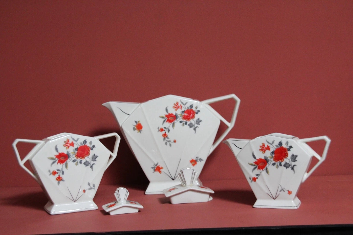 Victoria Czechoslovakia Deco Tea Set – Teapot, Sugar Bowl & Milk Jug