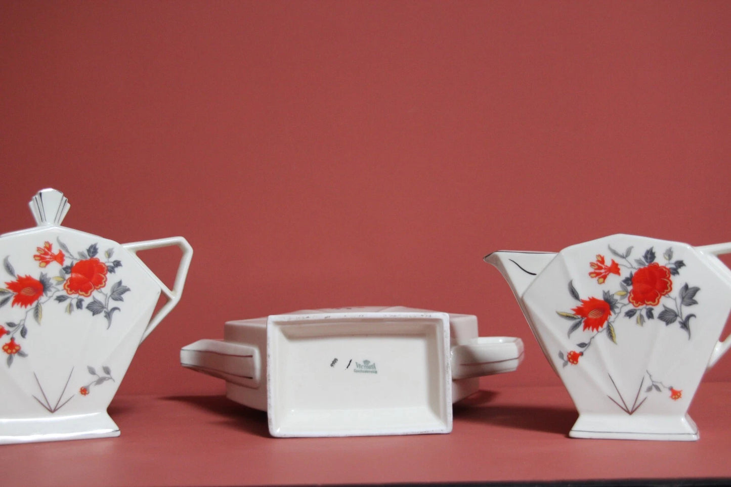 Victoria Czechoslovakia Deco Tea Set – Teapot, Sugar Bowl & Milk Jug