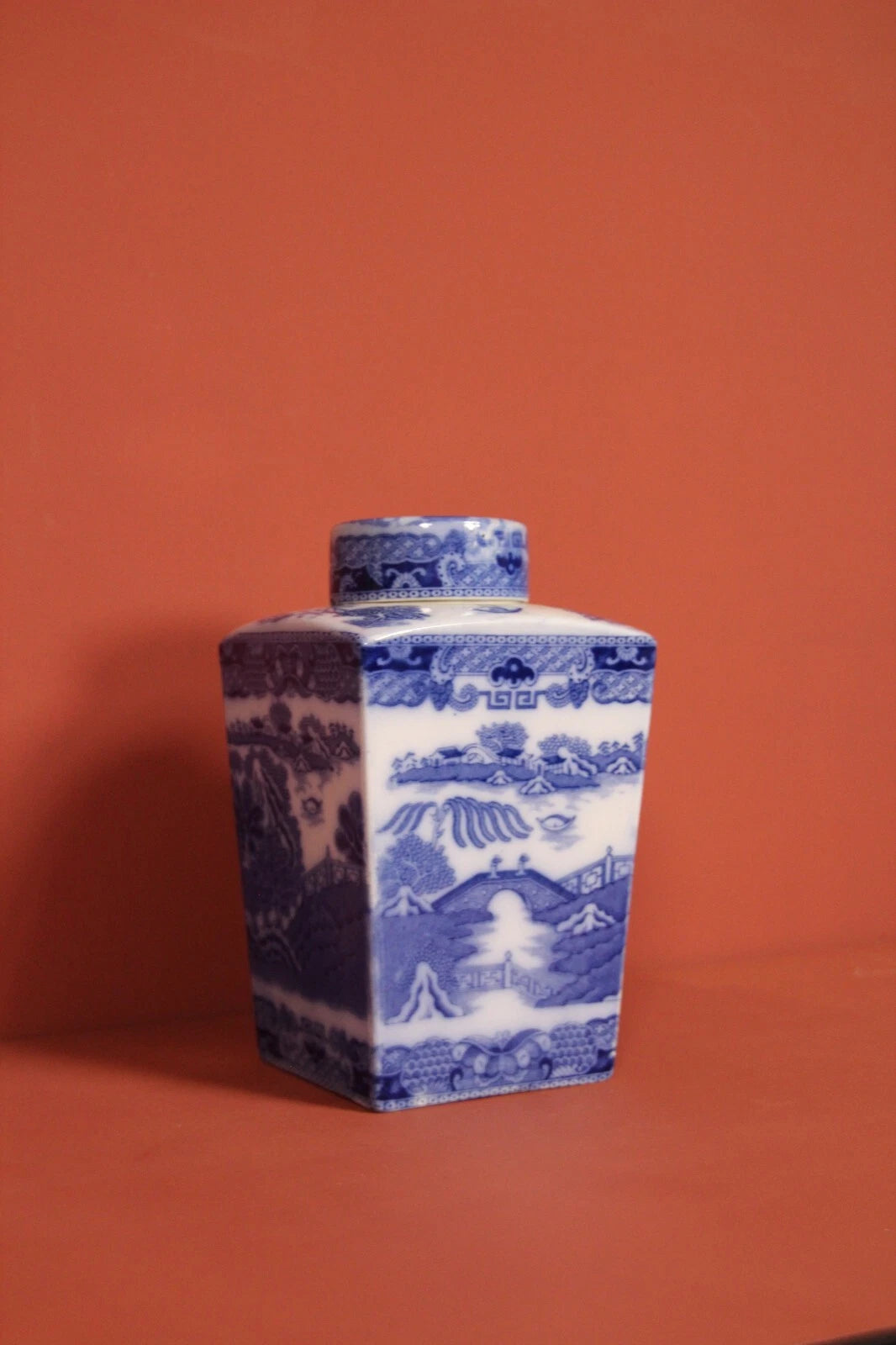Vintage Ringtons Blue Willow Tea Caddy Jar – Ceramic with Lid, Newcastle