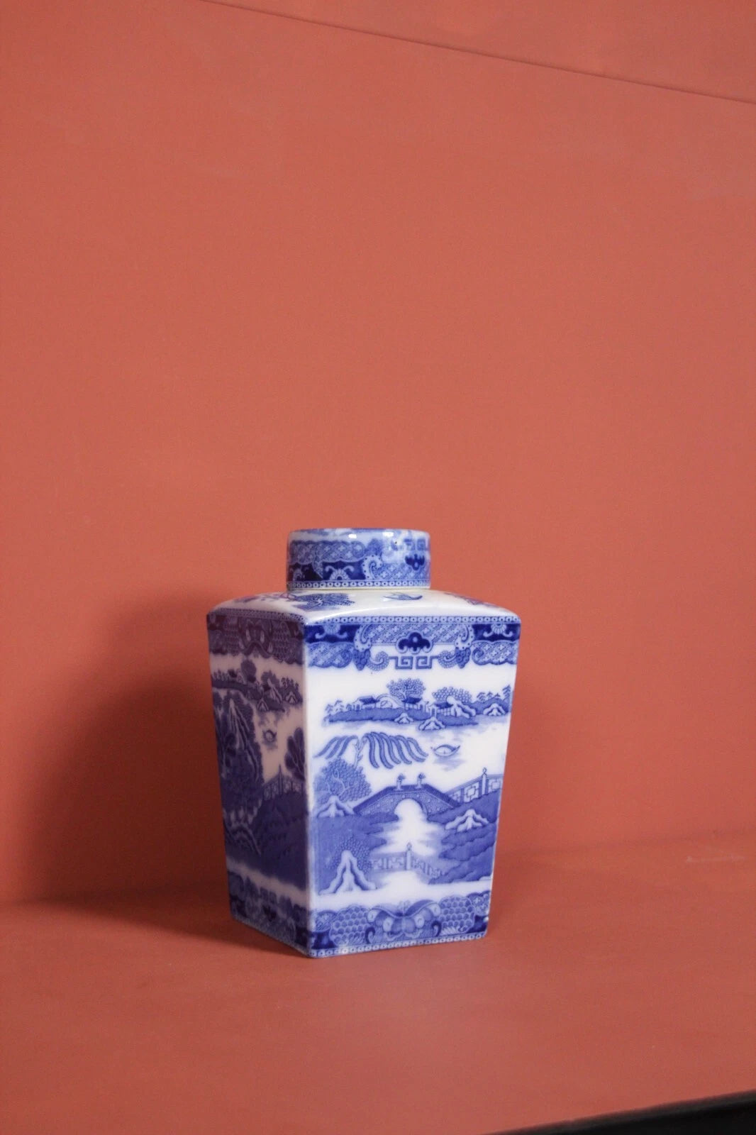 Vintage Ringtons Blue Willow Tea Caddy Jar – Ceramic with Lid, Newcastle
