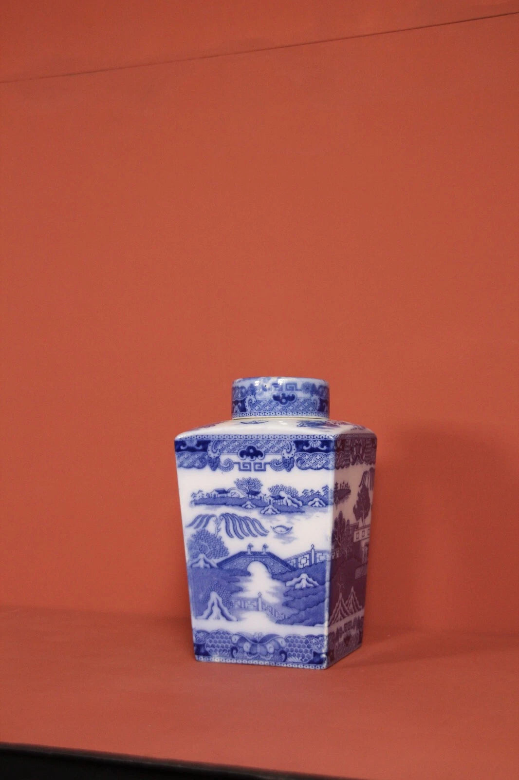 Vintage Ringtons Blue Willow Tea Caddy Jar – Ceramic with Lid, Newcastle
