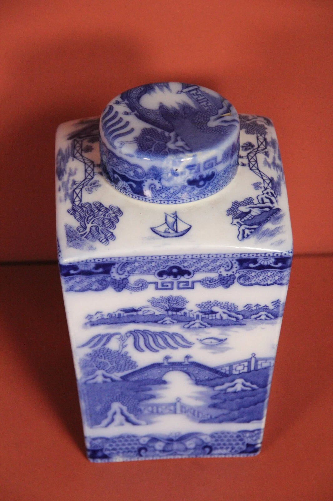 Vintage Ringtons Blue Willow Tea Caddy Jar – Ceramic with Lid, Newcastle
