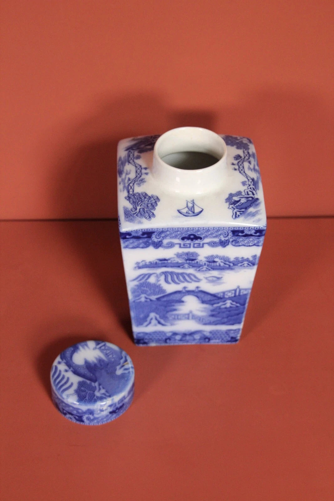 Vintage Ringtons Blue Willow Tea Caddy Jar – Ceramic with Lid, Newcastle