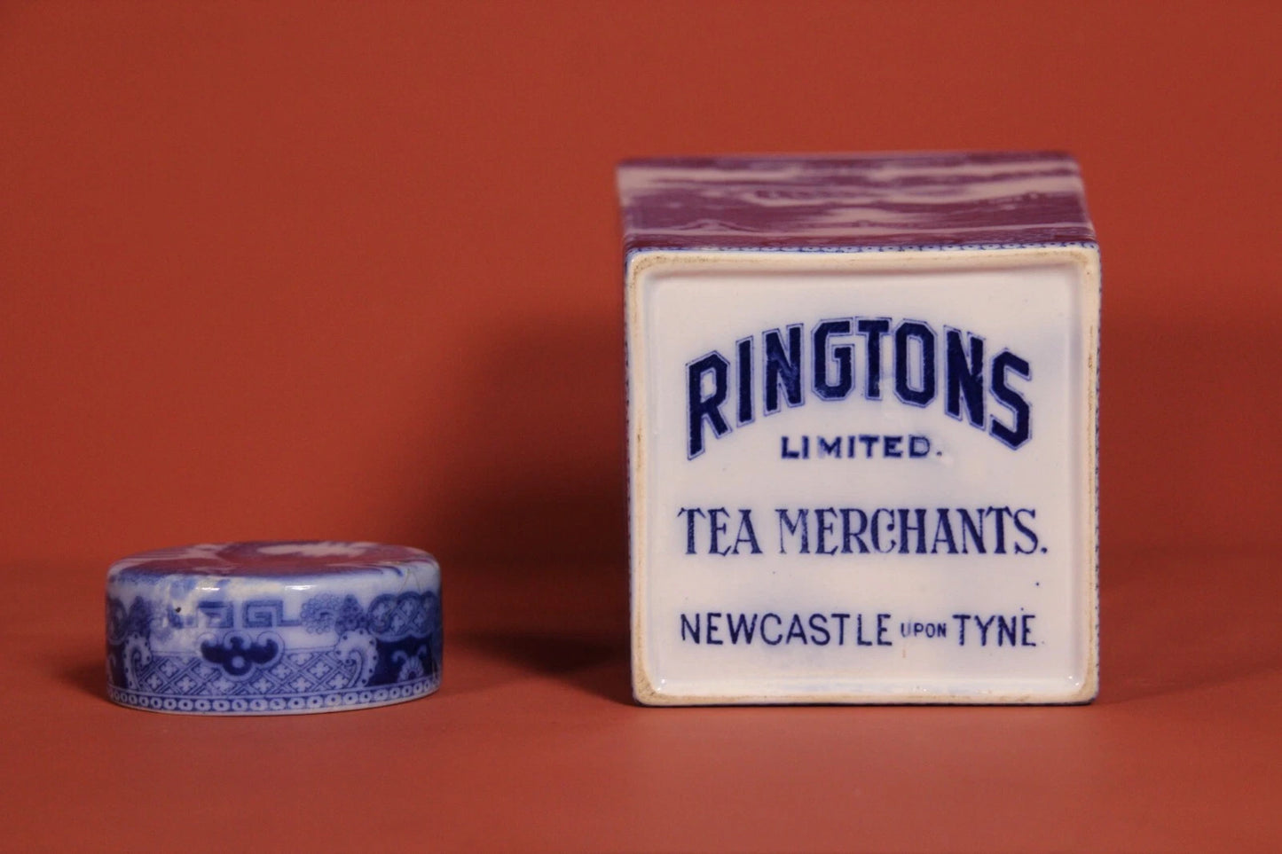 Vintage Ringtons Blue Willow Tea Caddy Jar – Ceramic with Lid, Newcastle