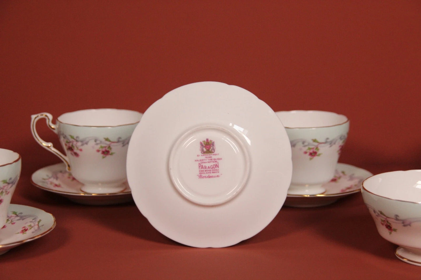 Paragon Bordeaux Tea Cups & Saucers – Vintage Floral Bone China Set
