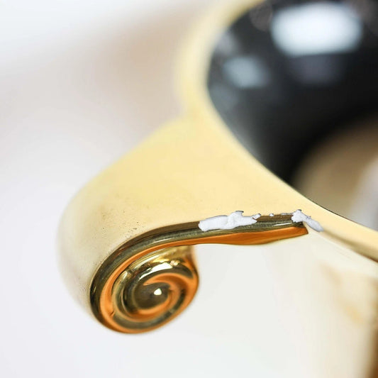 Pair of Italian Gold Porcelain & Glass Urn Uplighters – 48cm – Chipped – Vintage Decor