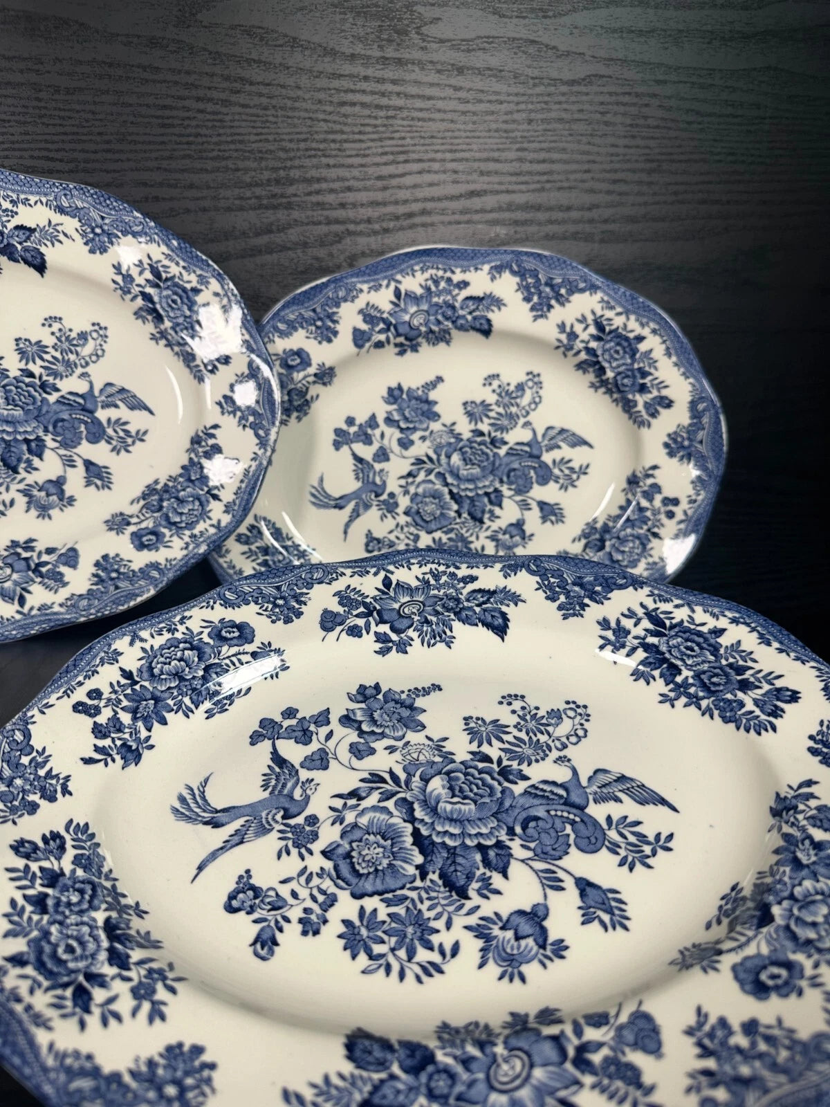 Set of 5 Enoch Wedgwood Dinner Plates – Blue & White Asiatic Pheasants