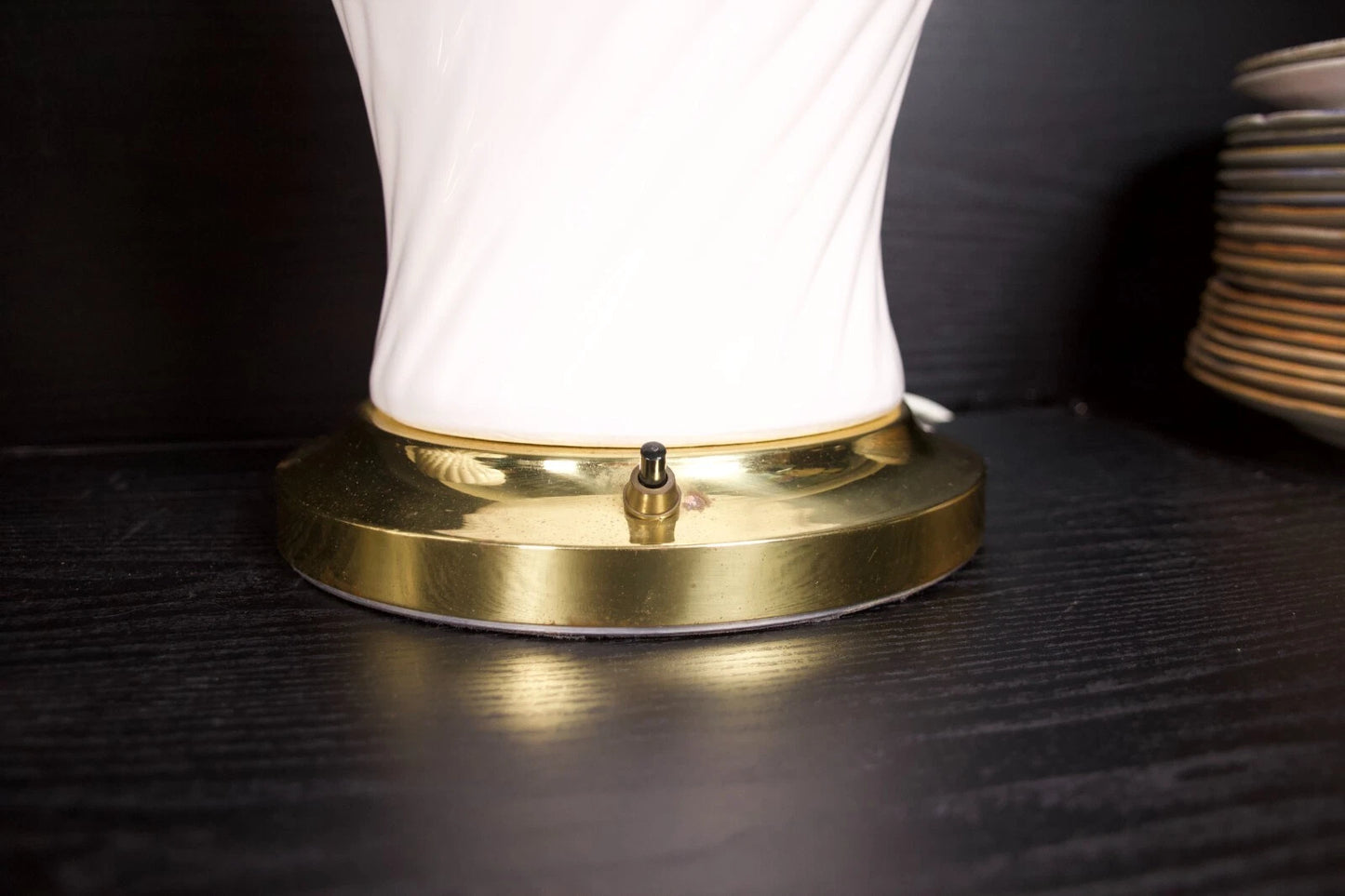 Pair of Vintage White Swirl Ceramic Table Lamps – Brass Bases