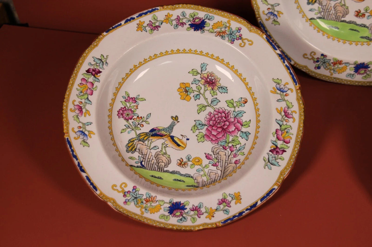 Copeland Spode Peacock Soup Plates x3 – English China Bowls, Crook Belgravia