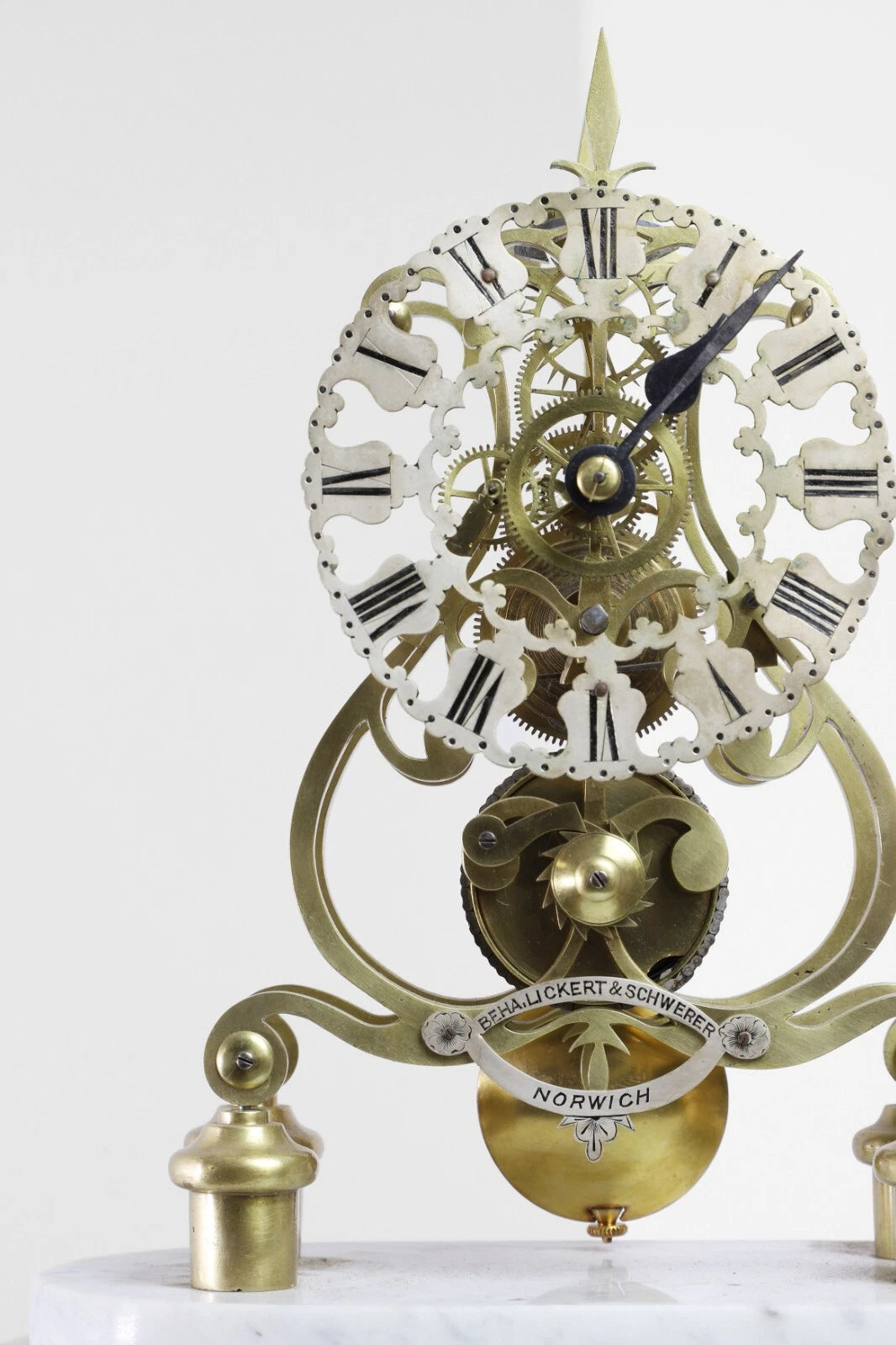 Victorian Skeleton Clock – Beha, Lickert & Schwerer Norwich – Brass Fusee