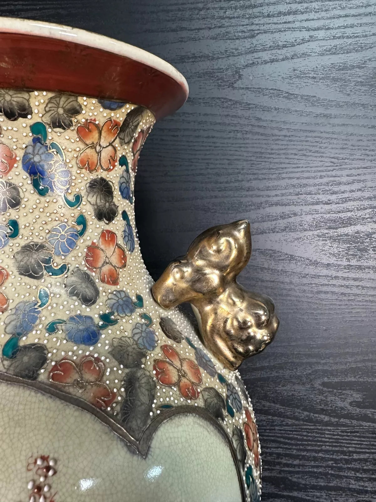 Large Oriental Vase – Hand-Painted with Gilt Handles – 46cm Decorative