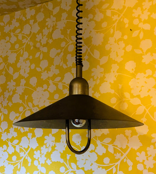 Set of 4 Danish Industrial Gilt Pendant Ceiling Lights – Telescopic Adjustable, 48cm Wide