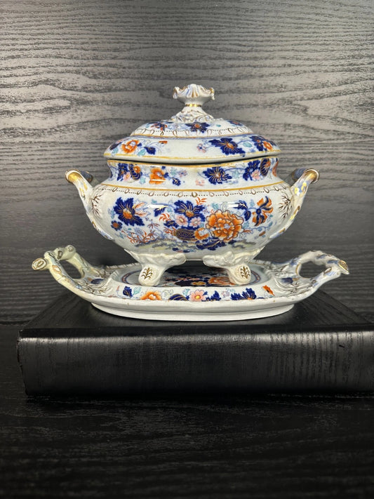 Antique Crown China Imari Tureen with Lid & Underplate – Floral Pattern
