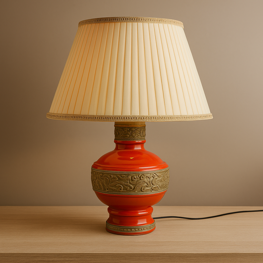 Pair of Chinese Ceramic Table Lamps with Shades – Hand-Painted Design