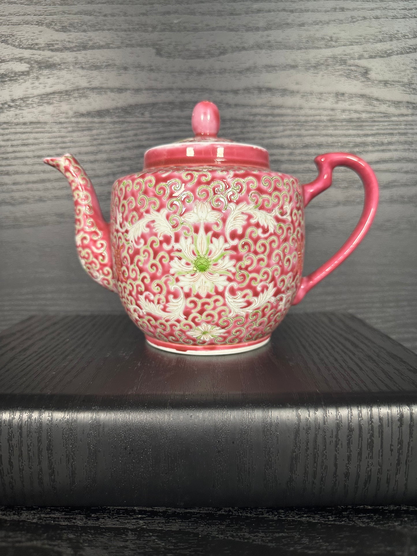 Vintage Chinese Red Floral Porcelain Tea Set – Teapot, Bowl & Spoon
