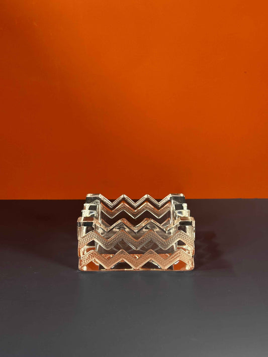 Lalique France “Wingen” Square Crystal Ashtray – Chevron Pattern Signed
