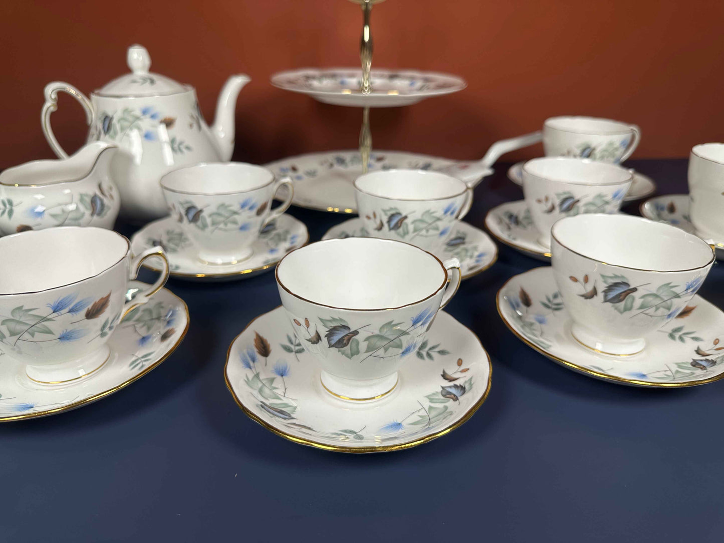 Colclough Vintage Bone China Tea Set – Teapot, Cups, Plates & Cake Stand
