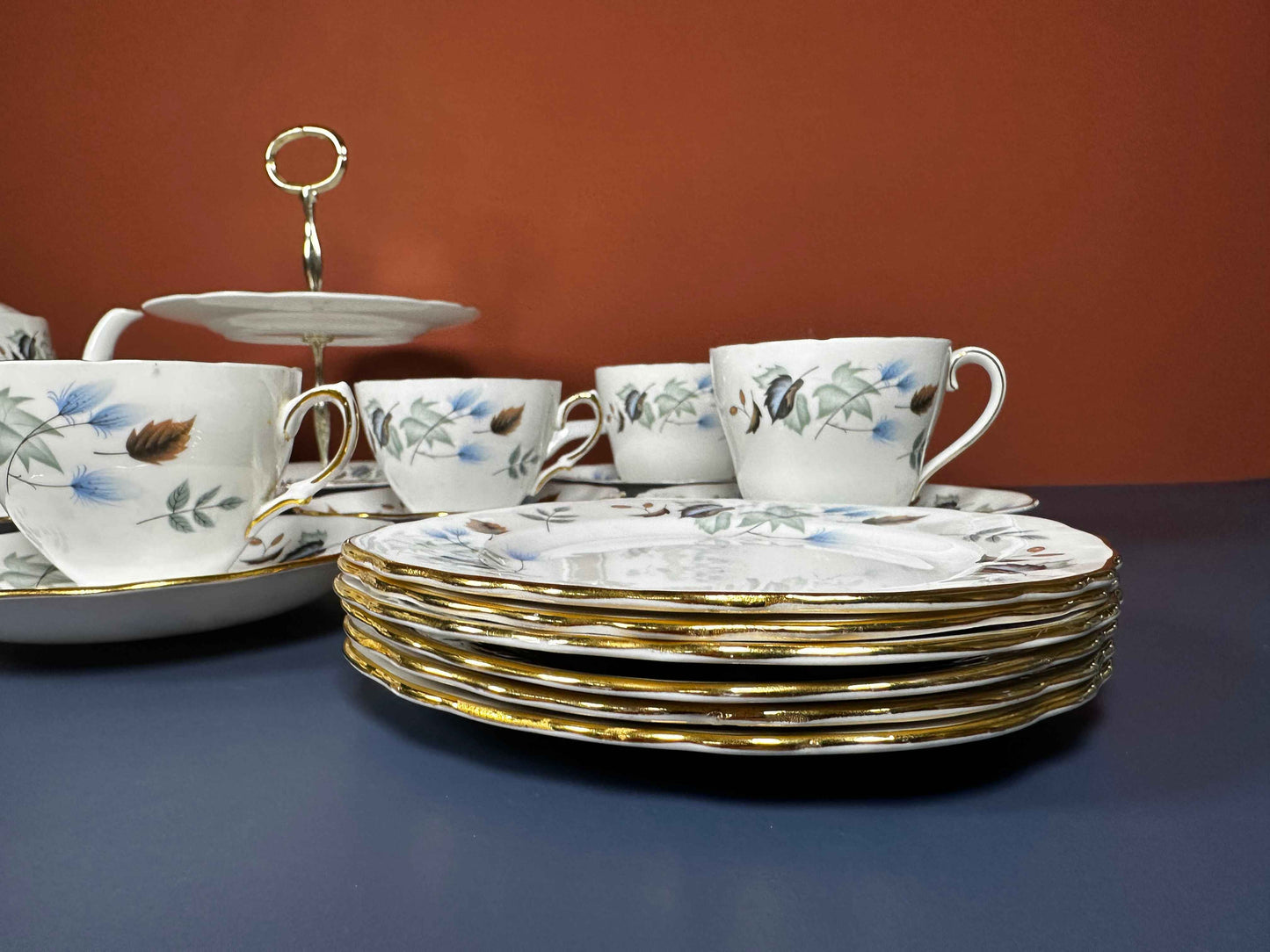 Colclough Vintage Bone China Tea Set – Teapot, Cups, Plates & Cake Stand