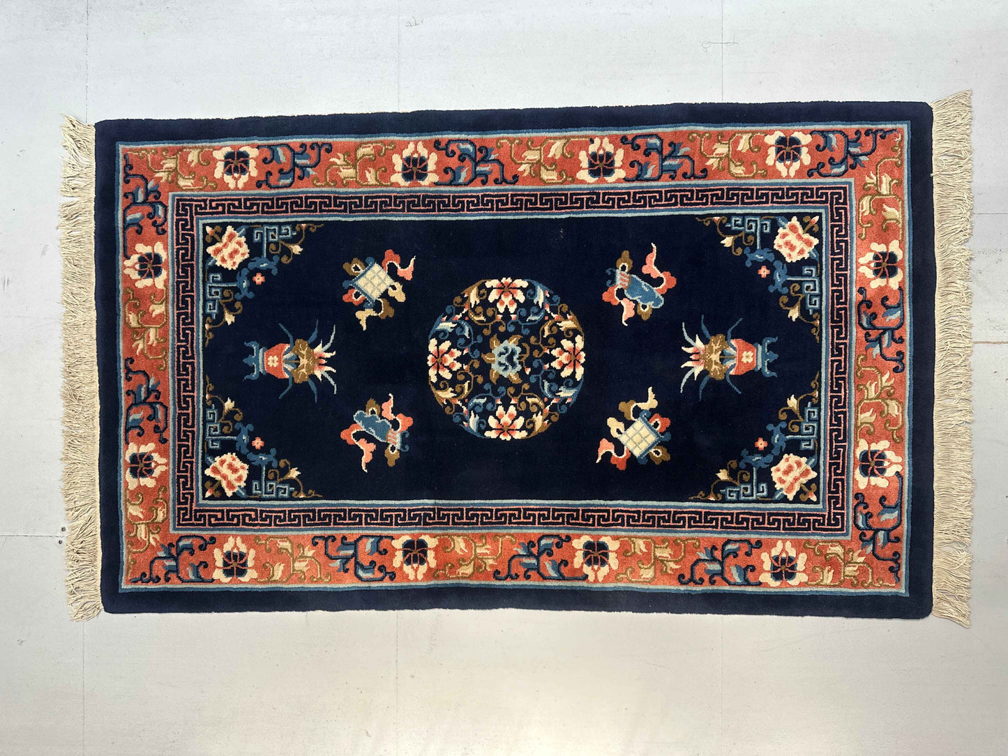 Traditional Hand-Knotted Chinese Wool Rug – 93x155cm – Floral Border Design