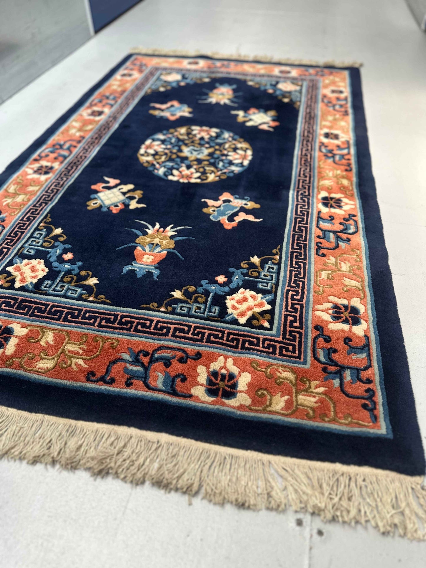 Traditional Hand-Knotted Chinese Wool Rug – 93x155cm – Floral Border Design